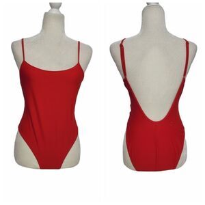 DECATHLON CREATION swimsuit red‎ high cut one piece cheeky 8